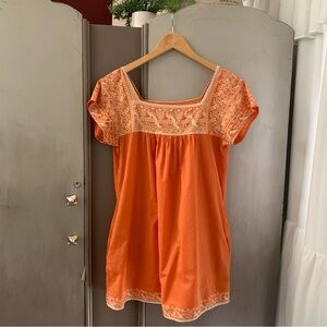 Blanco Orange Embroidered Tunic Dress